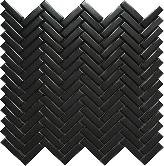 Mosaic Herringbone Black Satin 12" x 12"