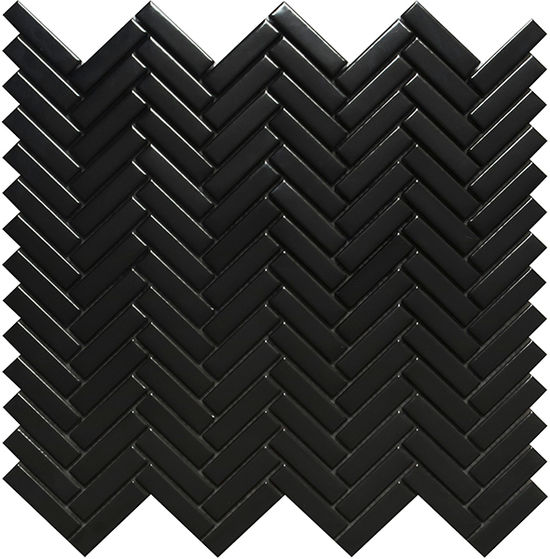 Mosaic Herringbone Black Glossy 12" x 12"