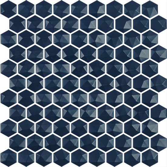 Mosaïque Edna Hexagon Dark Blue Lustré 12" x 12"