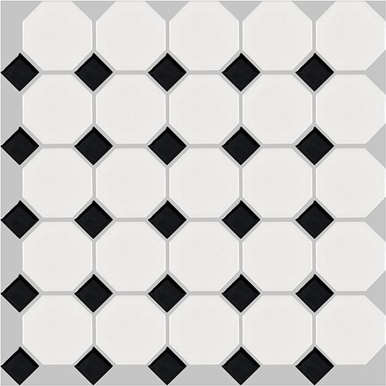 Mosaic Basic Hexagon/Octagon Octagon Black and White Satin 12" x 12"