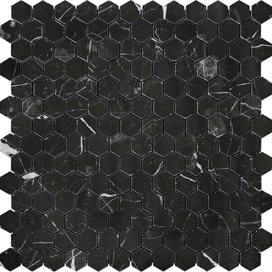 Mosaic Terra Marble Nero Marquina Hexagon Polished 12" x 12"