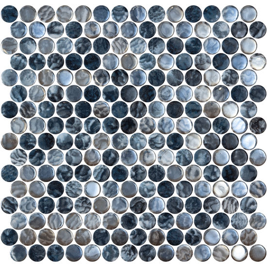 Mosaic Penny Vanguard Arrecife Iridis Grey Glossy 12" x 12"