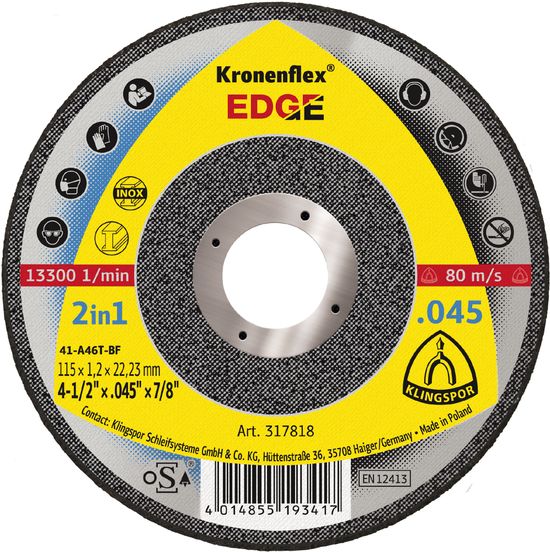 Kronenflex® cut-off wheels 0,8 - 1,0 mm EDGE 4-1/2X.045X7/8" 