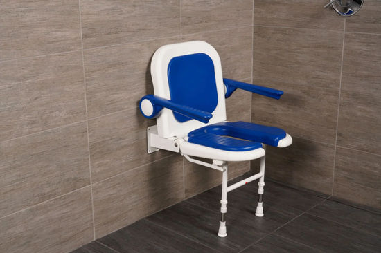 Standard U Shaped Shower Seat 4000 Series with Back, Arms and Blue Pads 19"