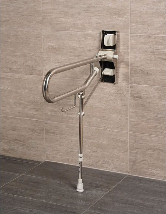 Stasinless Steel Fold-up Support Shower Bar with Adjustable Leg