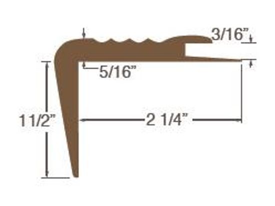 Carpet Stair Nose Vinyl with 3/16" (4.8 mm) Carpet Insert #34 Burnt Umber with Safety Walk Grit Tape 1" #C2028 Teak Brown - 1-1/2" (38.1 mm) x 2-1/4" x 12'