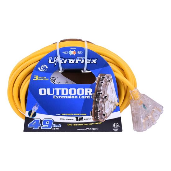 Outdoor Extension Cord 3-Tap Yellow 15m