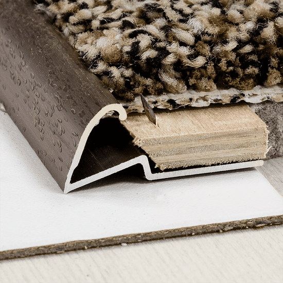 Clampdown Pinless Carpet Gripper for Tack Strips Hammered Aluminum Brass 11/16" (17.5 mm) x 1-7/16" x 12'