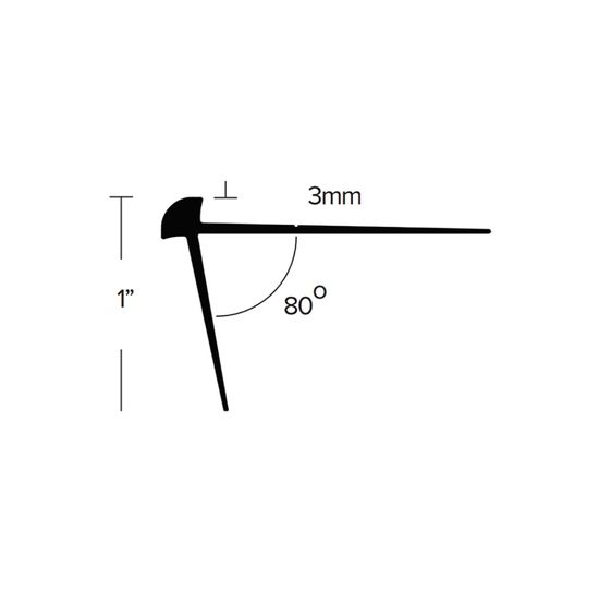 Outside Corner No-Lip Stair Nosing 80° Angle Etched Aluminum 1/8" (3 mm) x 1" x 12'