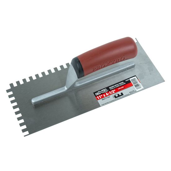 Pro Handle Trowel Notched 11" x 4 1/2" (1/4" x 3/8" SQ Notch) Red Handle