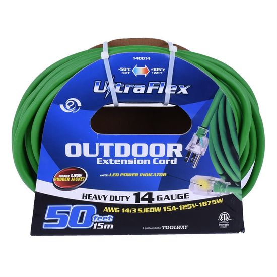 Outdoor Extension Cord SJEOW 14/3" 50' 1-Outlet