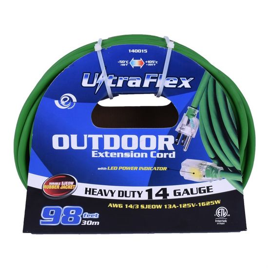 Outdoor Extension Cord SJEOW 14/3" 100ft 1-Outlet