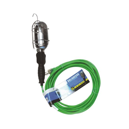 Incandescent Worklight 75W 120V 16/3" gauge - 25' - Neon Green Cord