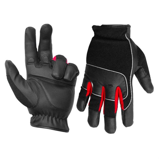 1 Pair Contractor Gloves Anti-Vibe Black & Red With PU Palm Black (Large)