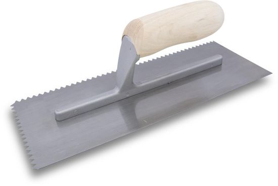 Trowel QLT with Wooden Handle 4-1/2" x 11" with V-Notch 1/4" x 3/16"