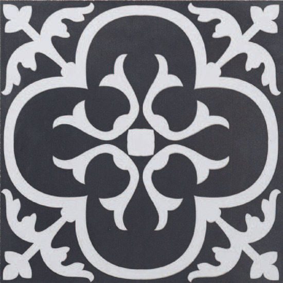 Tuiles plancher Ciment Flora Blanc Noir Naturel 8" x 8"