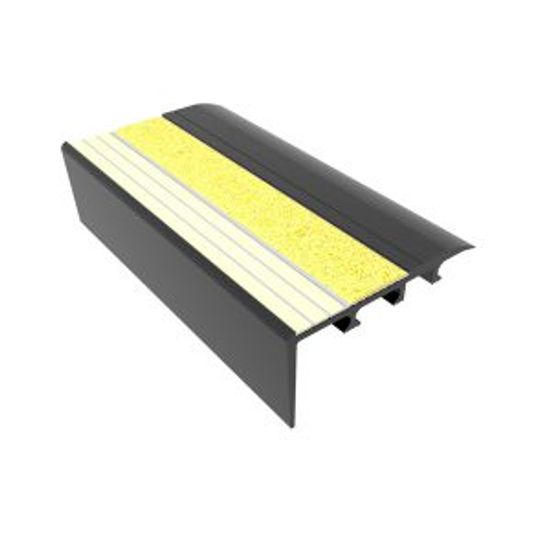 Ecoglo C4-E20 Photoluminescent Carpet Stair Nosing Anodized Aluminium with Yellow Anti-Slip Strip 2.7" (Sold in Linear Feet)