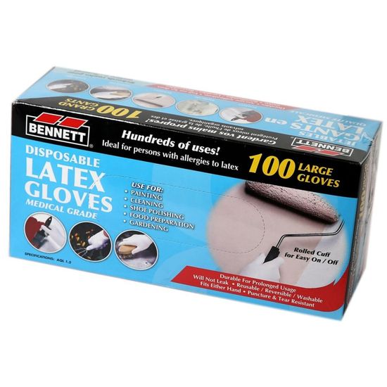 Disposable Latex Gloves Large (Pack of 100)