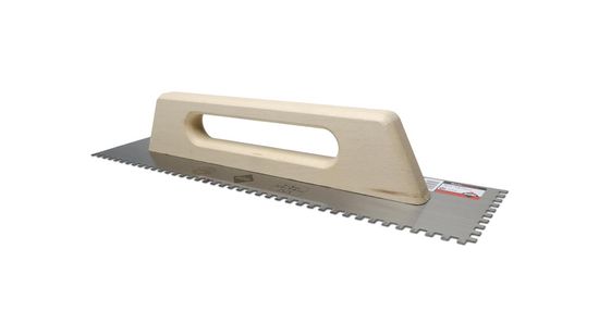 Square Notched Trowel 19" Steel with Closed Wooden Handle 1/4" x 1/4"