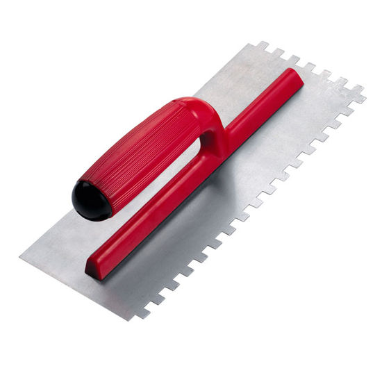 Square Notched Trowel 4-3/4" x 11" Steel with Open Bicolor Plastic Handle 1/4" x 1/4"