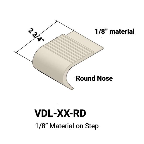 Stair Nosings - 1⁄8” material on step with round nose #1 Snow White 12'