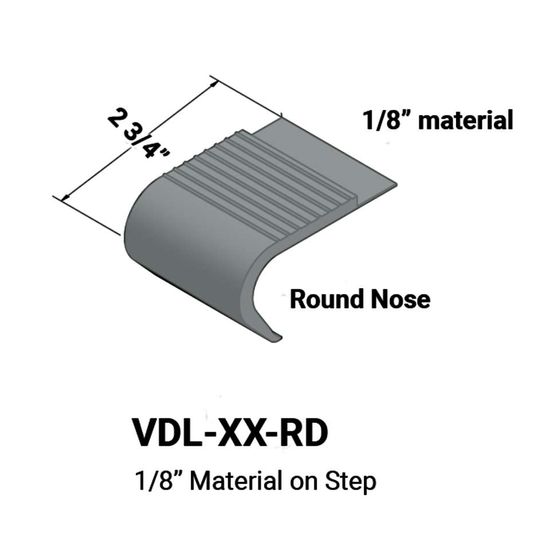 Stair Nosings - 1⁄8” material on step with round nose #28 Medium Grey 12'
