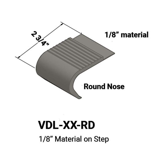 Stair Nosings - 1⁄8” material on step with round nose #29 Moon Rock 12'