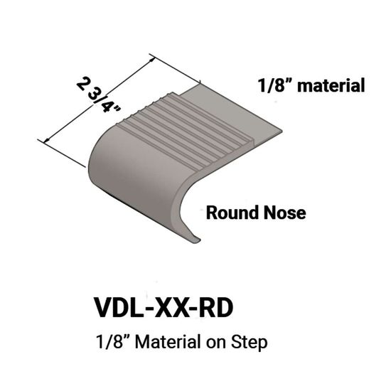 Stair Nosings - 1⁄8” material on step with round nose #55 Silver Grey 12'