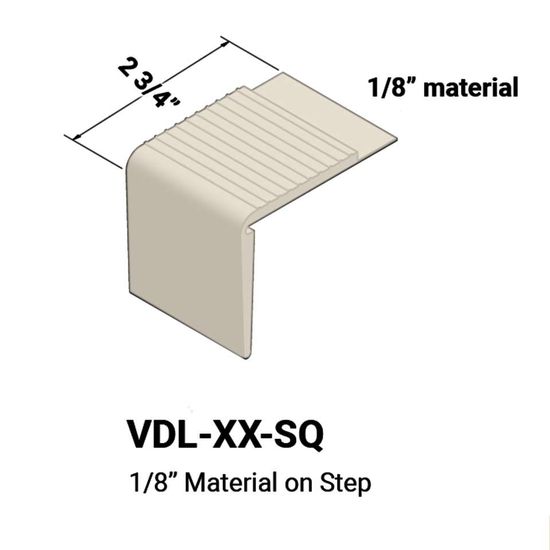Stair Nosings - 1⁄8” material on step with square nose #1 Snow White 12'