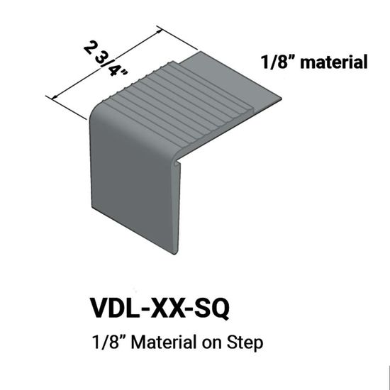 Stair Nosings - 1⁄8” material on step with square nose #28 Medium Grey 12'