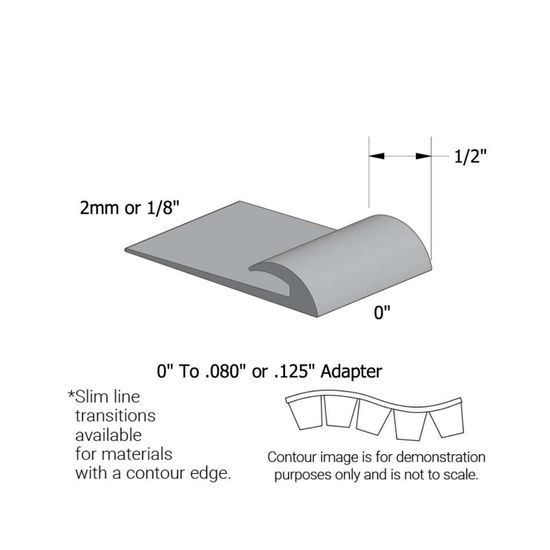 Slim Line Transitions - SLTC 69 J .080 or 1/8" matériau de sous-plancher (with contour edge)" #69 Sterling Silver 12'