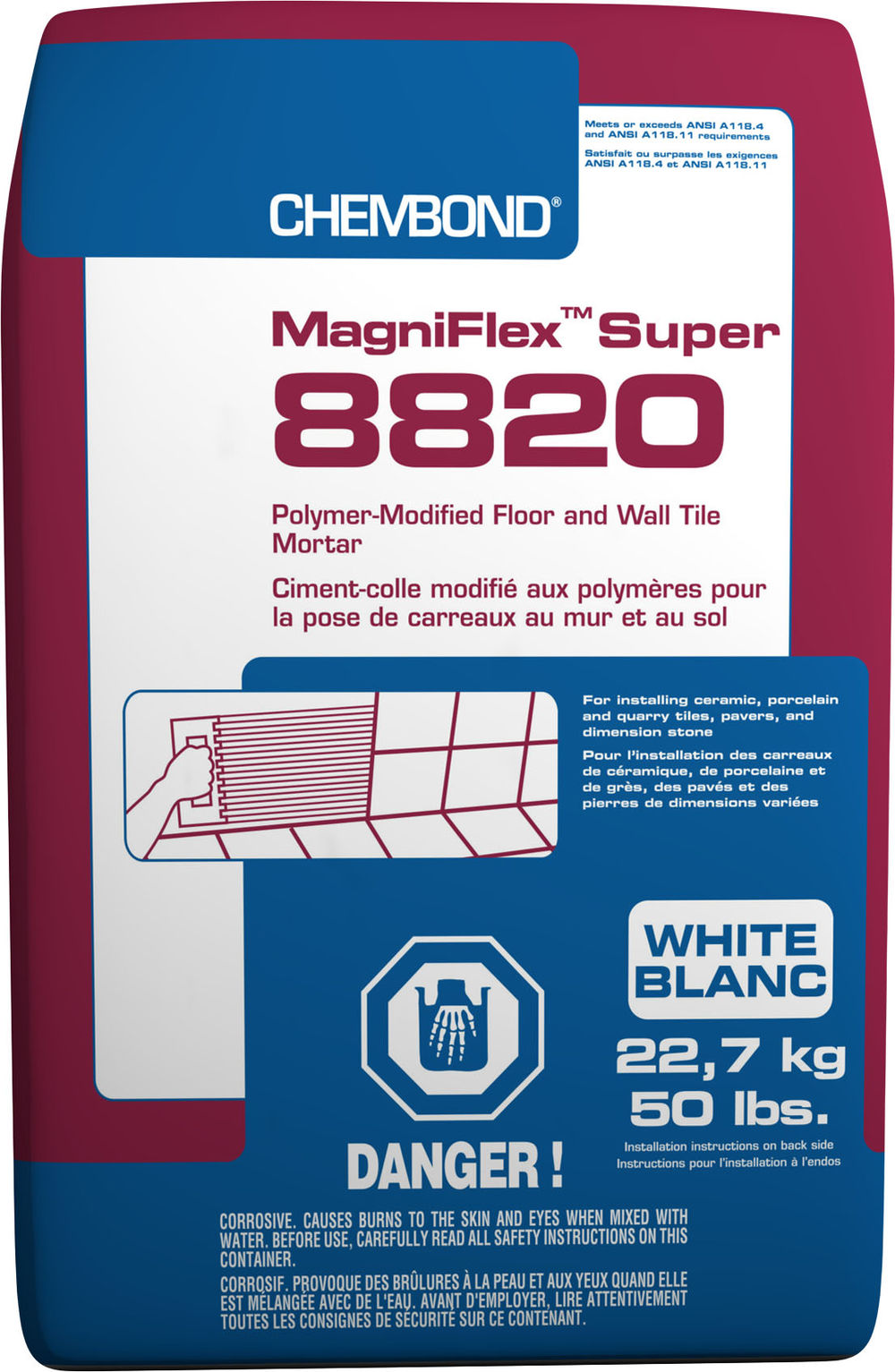 Chembond Magniflex Super 8820 Floor & Wall Tile Mortar, White 50 lb