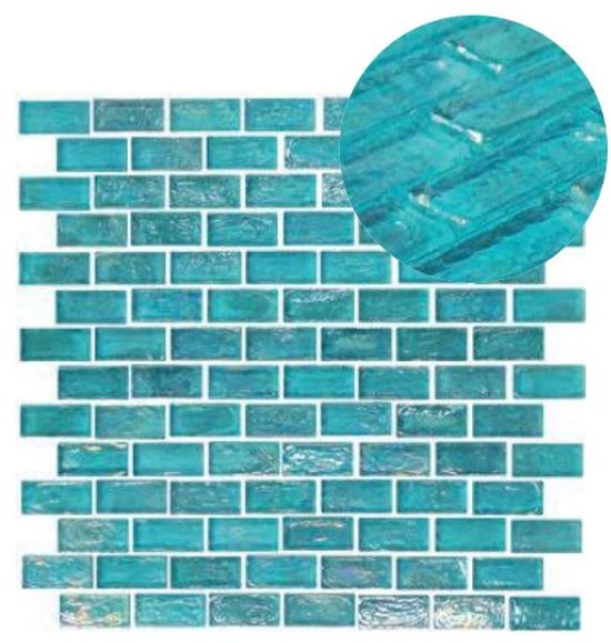 Mosaic Tiles GeoGlass Brick Aqua 11-13/16" x 11-13/16"