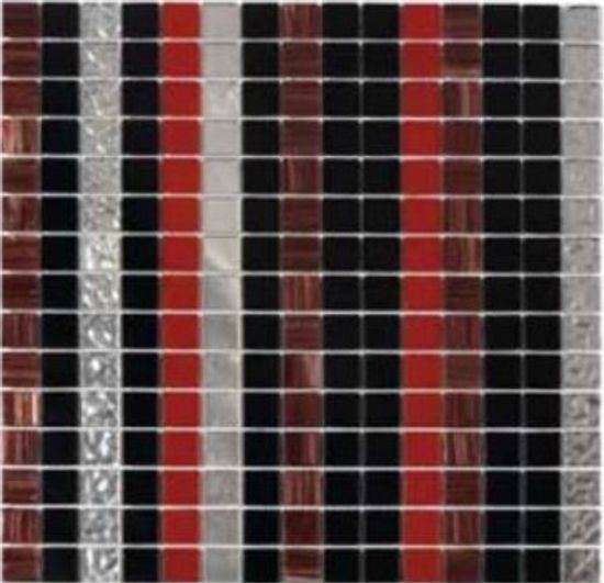 Tuiles de mosaïque Geoforms Stripes Black & Red Gold mat 12-7/8" x 12-7/8"