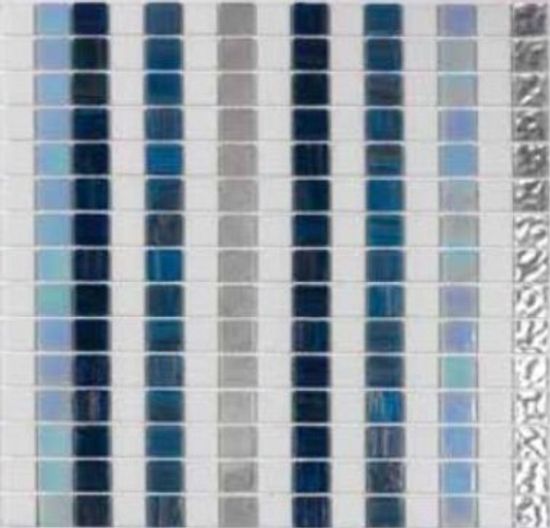Mosaic Tiles Geoforms Matte Stripes Blue Gold 12-7/8" x 12-7/8"
