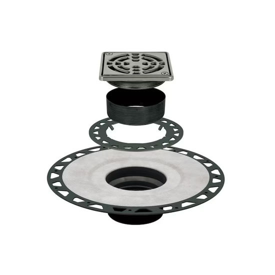 KERDI-DRAIN-A Commercial Drain Adaptor Kit with ABS Plastic Adaptor and Stainless Steel Square Grate 4"