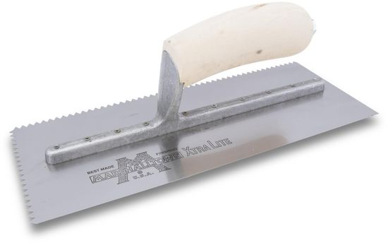 Trowel with Wooden Handle 4-1/2" x 11" with V-Notch 7/32" x 5/32"