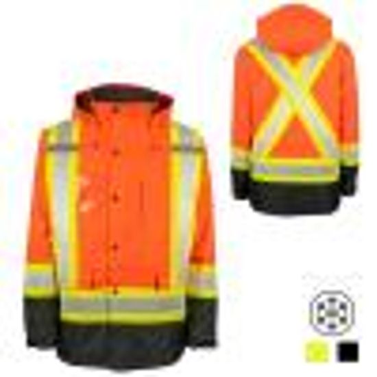 High Visibility Lined Safety Ins. Parka, Rflt Band, Org, Sz 3Xl