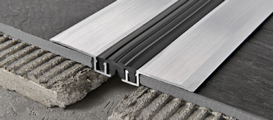 Range of Structural Expansion Joints Proexpan 130 Natural Aluminium and Vinyl Resin with Rubber Insert Grey 38 x 12 x 128 mm