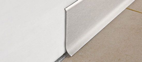 Wall Base Skirting 100 with Adhesive Satined Stainless Steel - 3-15/16" (100 mm) x 7/16" x 6' 6-3/4"