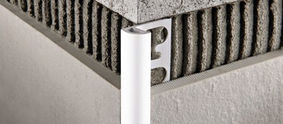Tile Bullnose Edge Trim Projolly Varnished Aluminum #01 White - 5/16" (8 mm) x 8' 20-5/16"