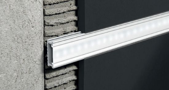 Tile Edge Trim with Integrated LED Prolistel LED Anodized Aluminum Silver 5/16" x 25/32" x 8' 10-5/16"
