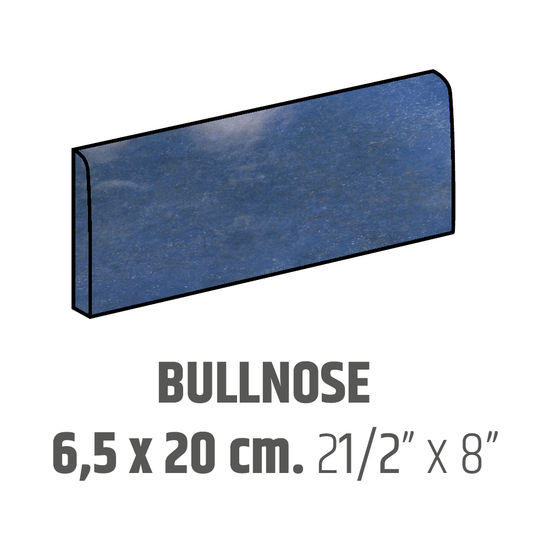 Ceramic Wall Molding Bullnose Artisan Colonial Blue Glossy 2.5" x 8" (Pack of 76)