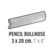 Bordures murales pour céramique Pencil Bullnose Artisan Alabaster Lustré 1" x 8"