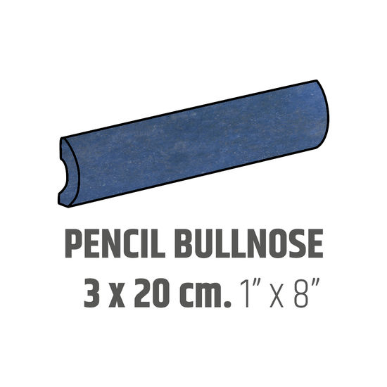 Ceramic Wall Molding Pencil Bullnose Artisan Colonial Blue Glossy 1" x 8" (Pack of 15)