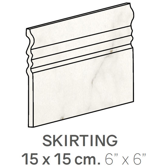 Ceramic Wall Molding Skirting Carrara Gloss 6" x 6" (Pack of 32)
