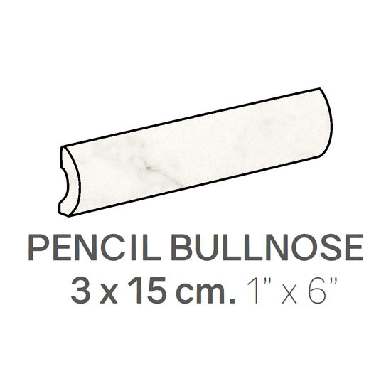 Ceramic Wall Molding Bullnose Pencil Carrara Matte 1" x 6" (Pack of 18)