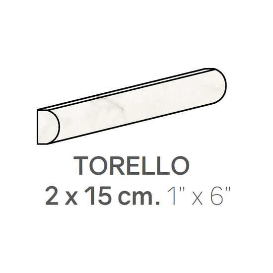 Bordures murales pour céramique Torello Carrara Pencil Mat 1" x 6" (paquet de 27)