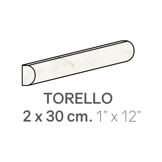 Ceramic Wall Molding Torello Carrara Gloss 1" x 12" (Pack of 48)