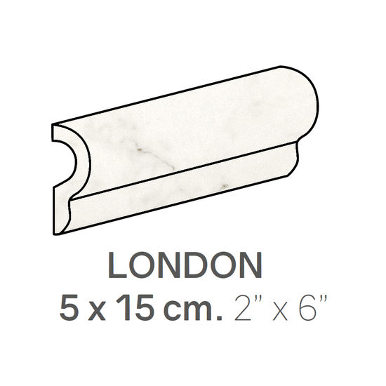 Bordures murales pour céramique London Chair rail Carrara Lustré 2" x 6" (paquet de 24)